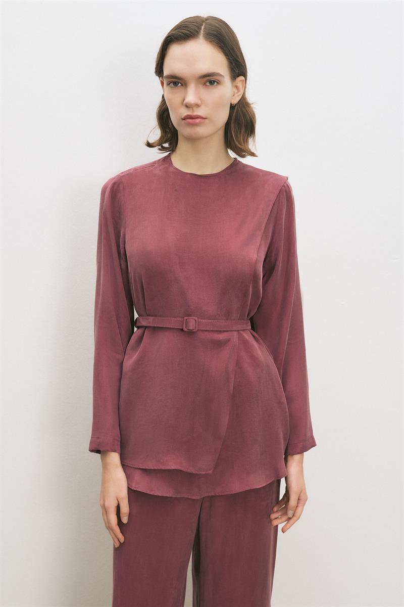 MASTER TAŞLANMIŞ İPEK ŞAL DETAYLI PANTOLONLU TAKIM BORDO