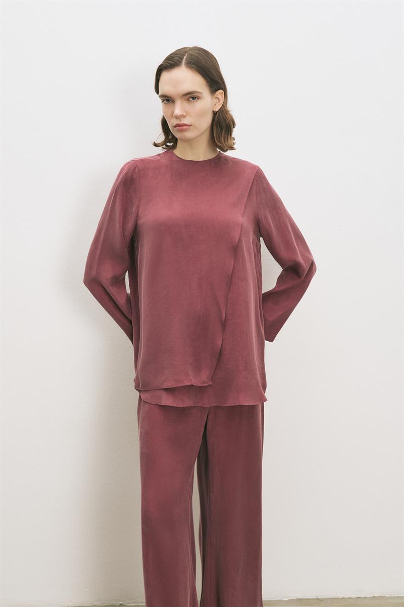 MASTER TAŞLANMIŞ İPEK ŞAL DETAYLI PANTOLONLU TAKIM BORDO