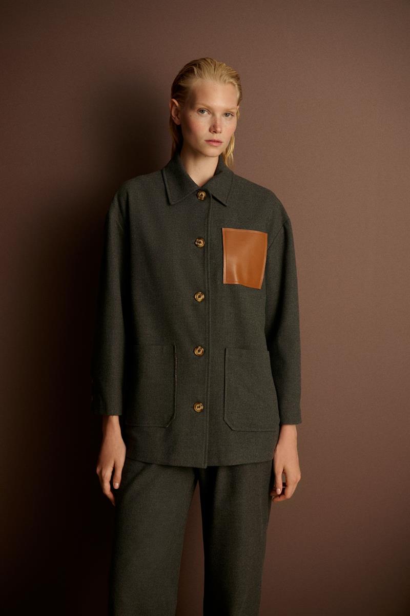 MAVA DERİ CEP DETAYLI CEKET GRİ