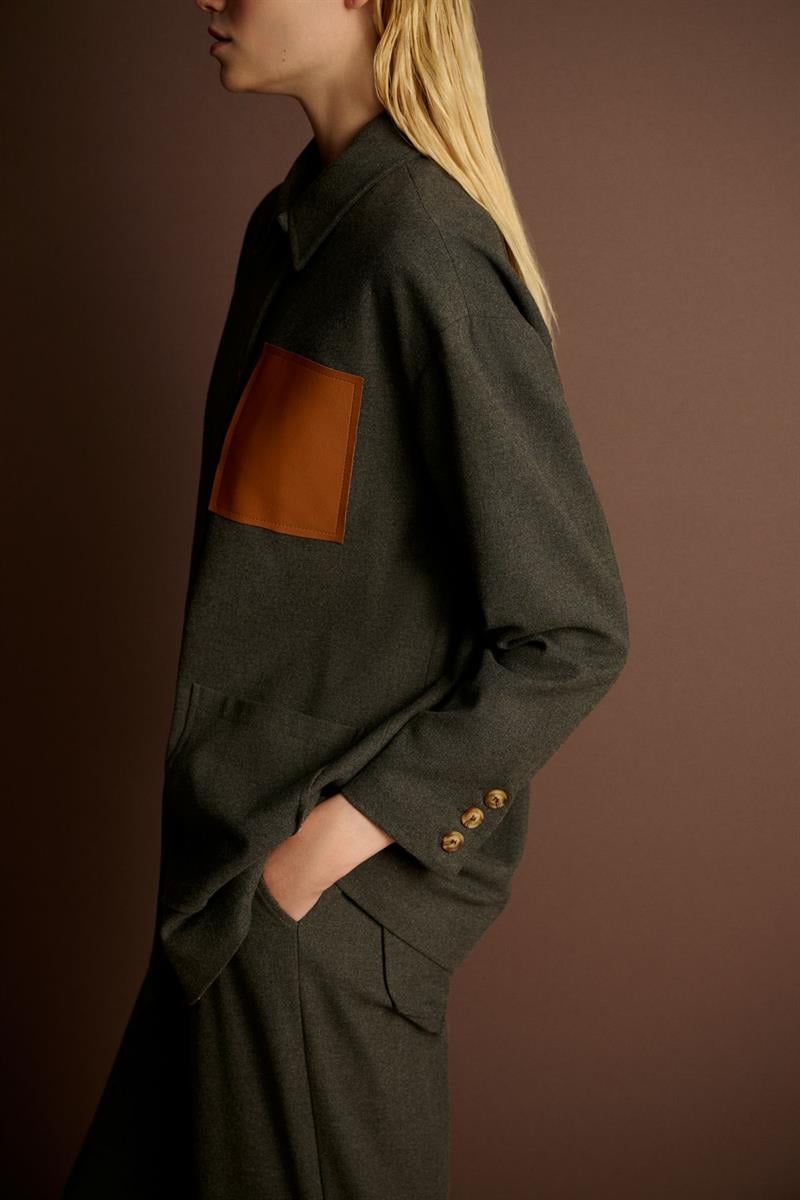 MAVA DERİ CEP DETAYLI CEKET GRİ