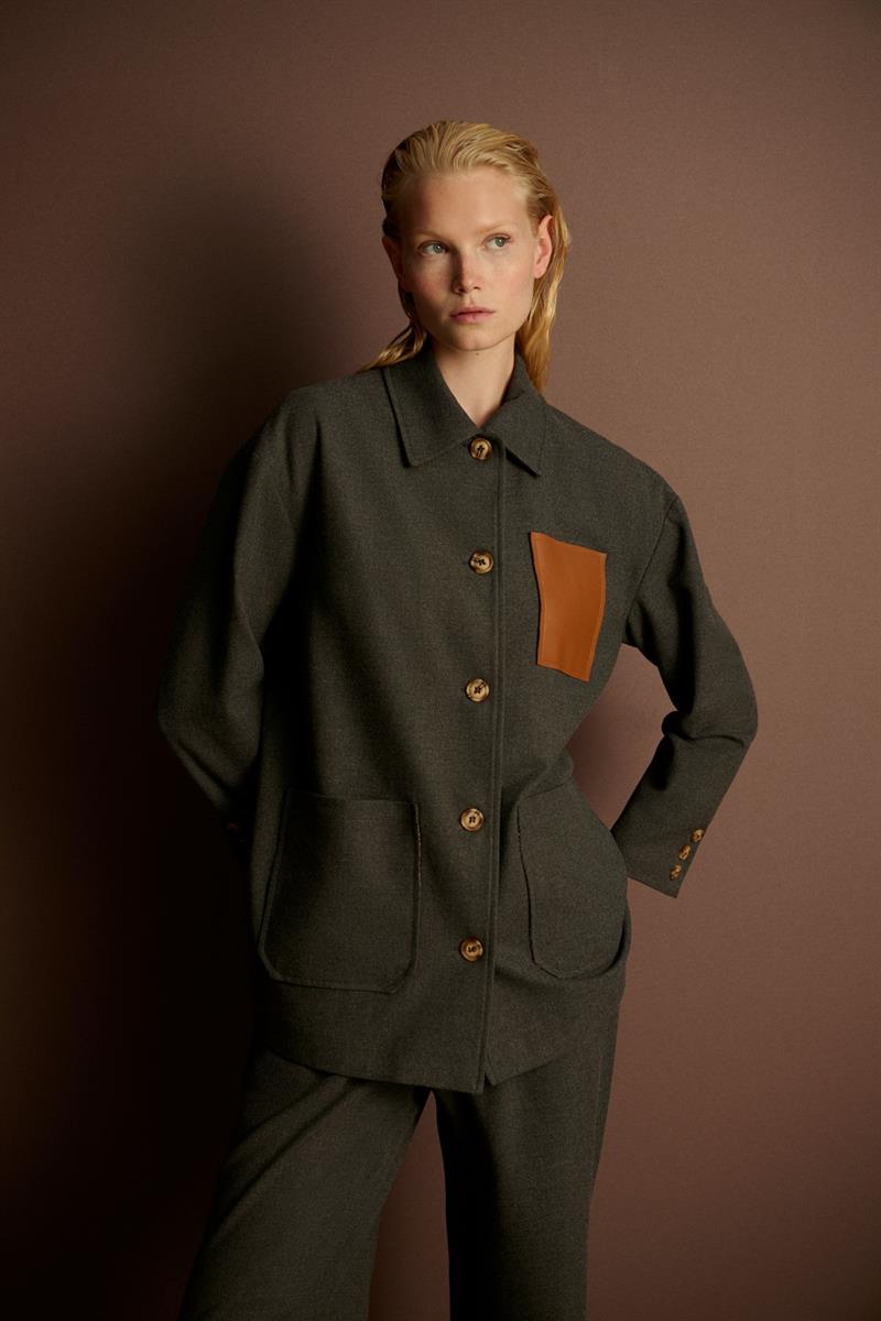 MAVA DERİ CEP DETAYLI CEKET GRİ