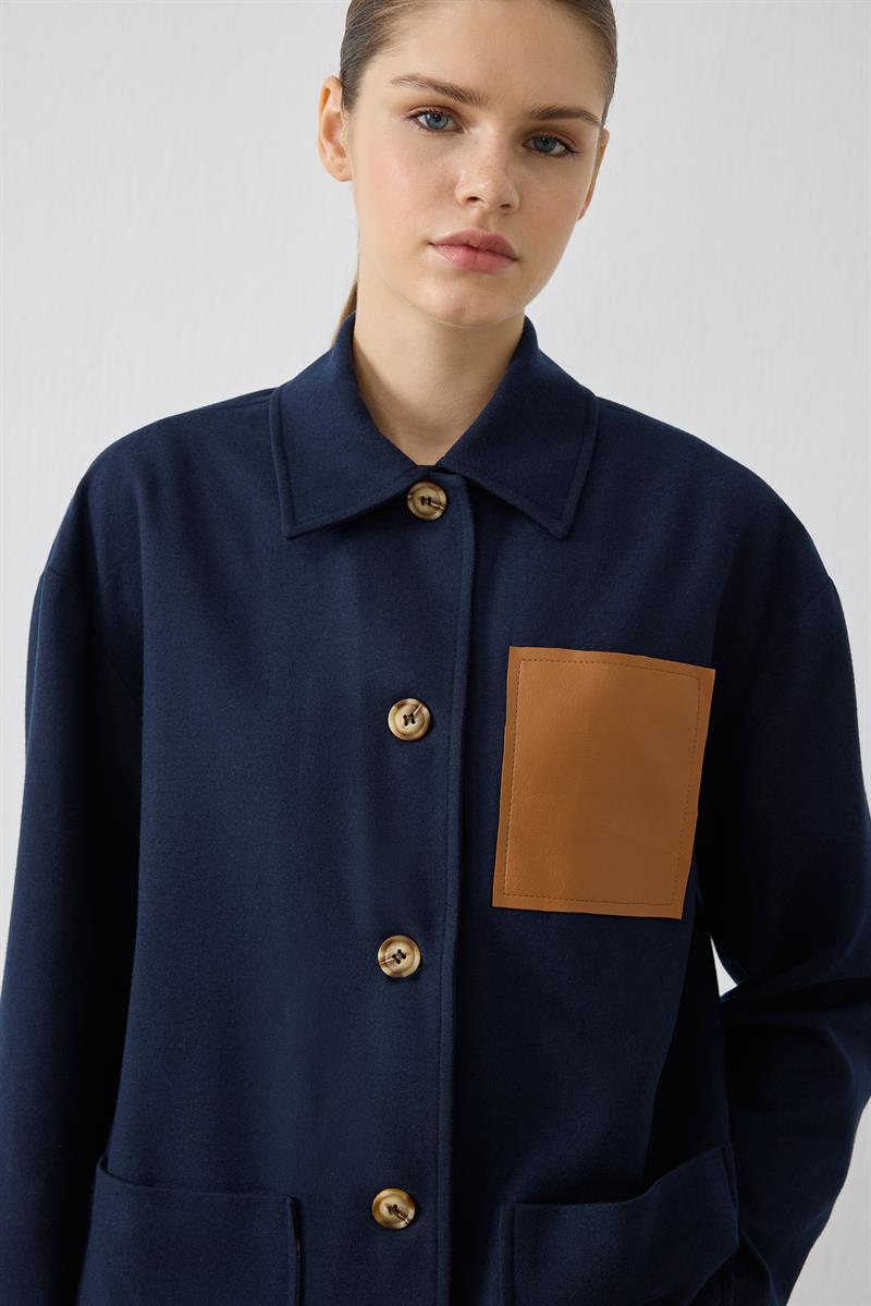 MAVA DERİ CEP DETAYLI CEKET LACİVERT