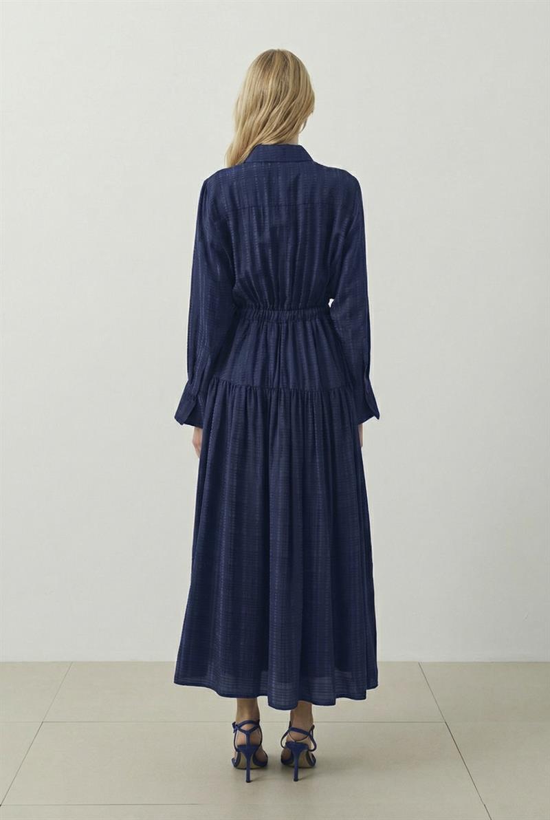 MAYER KENDİNDEN DESENLİ GÖMLEK ELBİSE LACİVERT