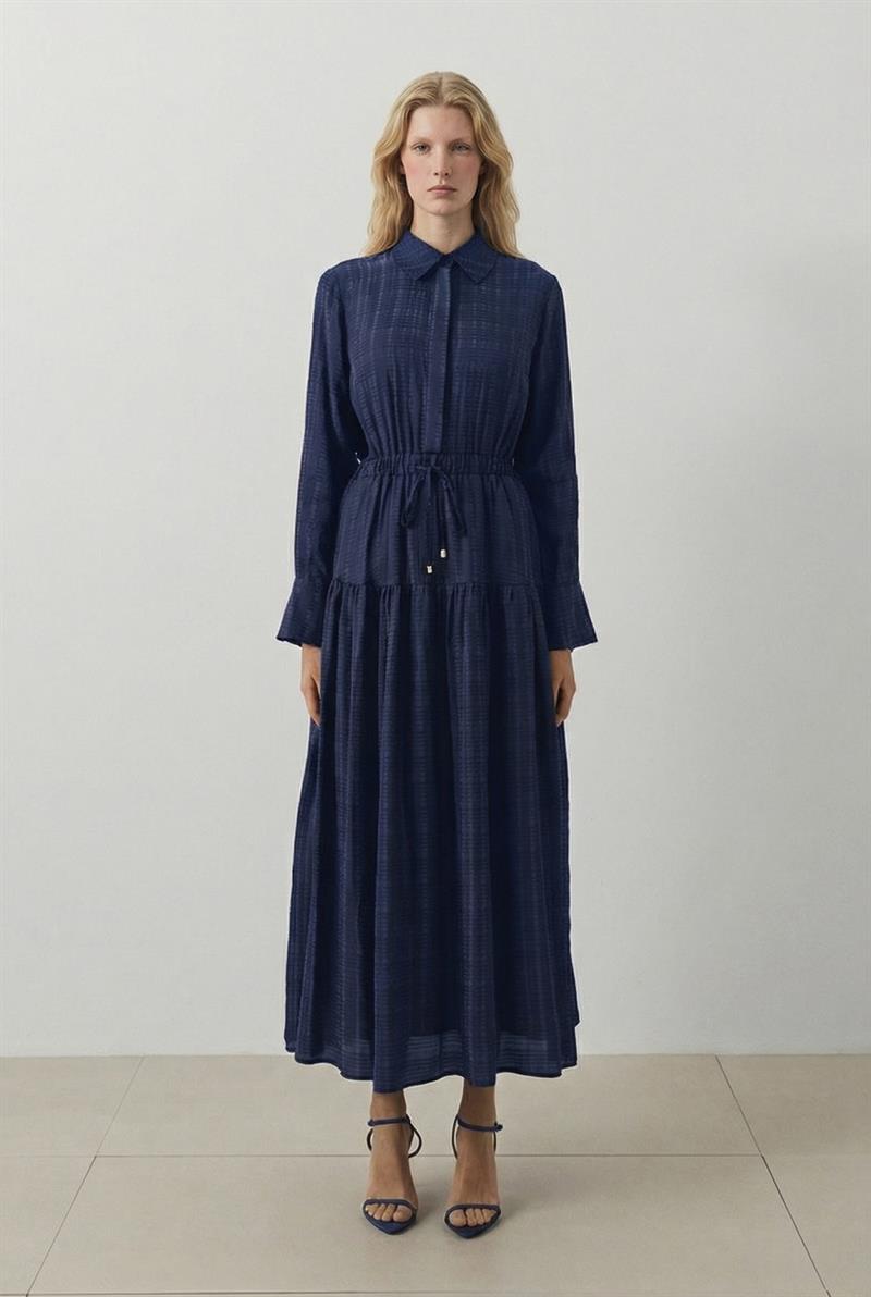 MAYER KENDİNDEN DESENLİ GÖMLEK ELBİSE LACİVERT