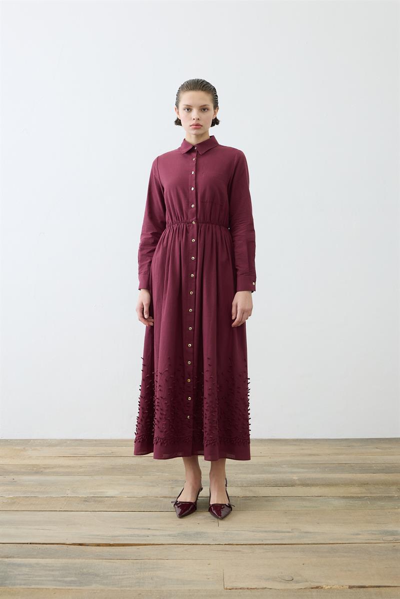 MELISSA BRODERIE DRESS BURGUNDY