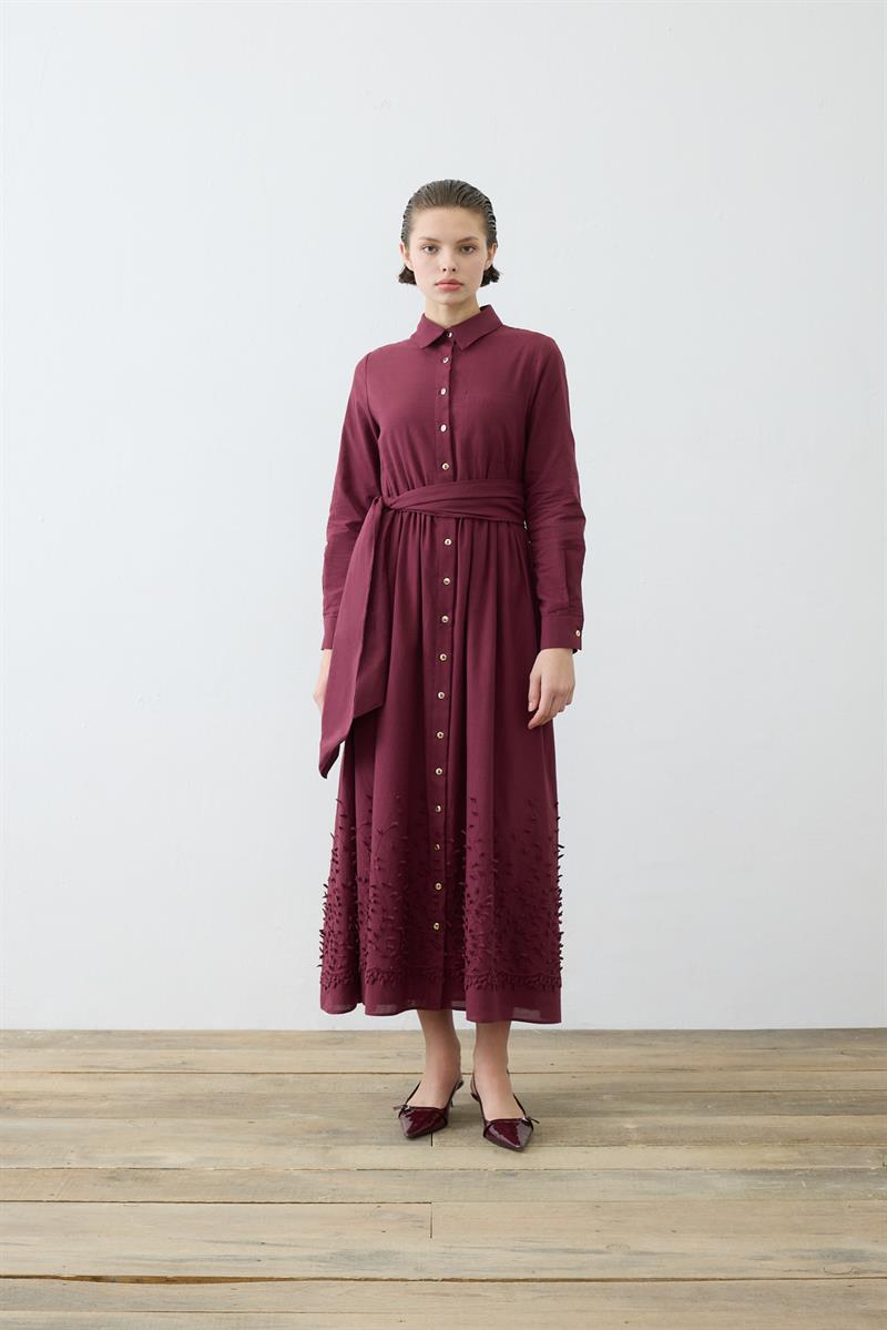 MELISSA BRODERIE DRESS BURGUNDY