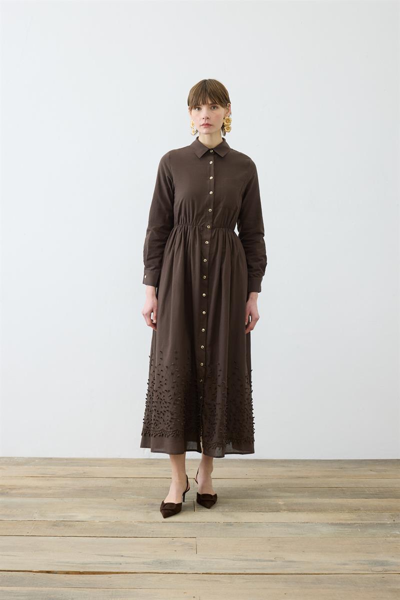 MELISSA BRODERIE DRESS BROWN