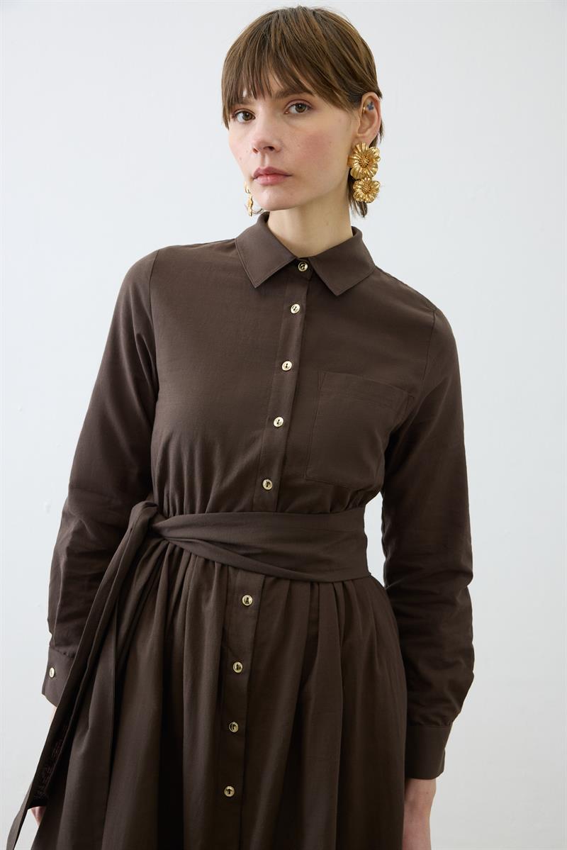 MELISSA BRODERIE DRESS BROWN