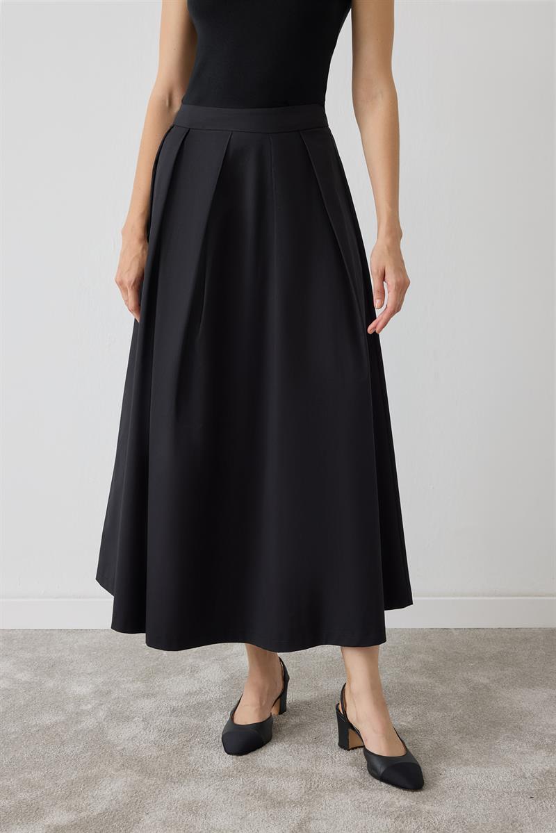 MEVA GABARDINE PLEATED SKIRT BLACK
