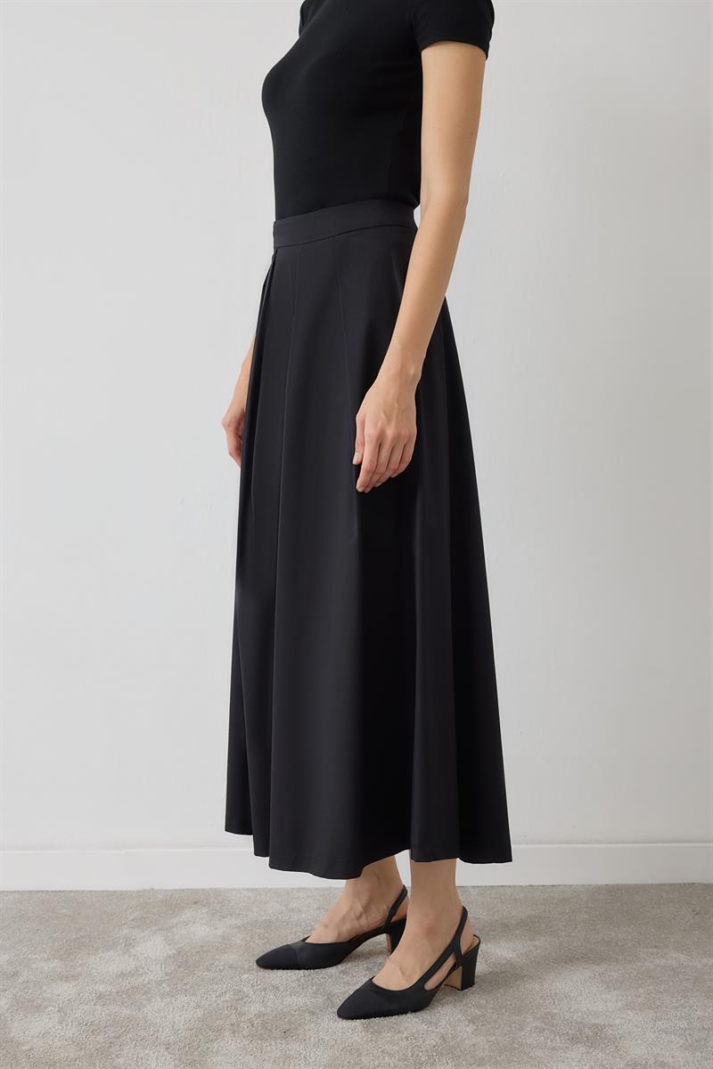 MEVA GABARDINE PLEATED SKIRT BLACK