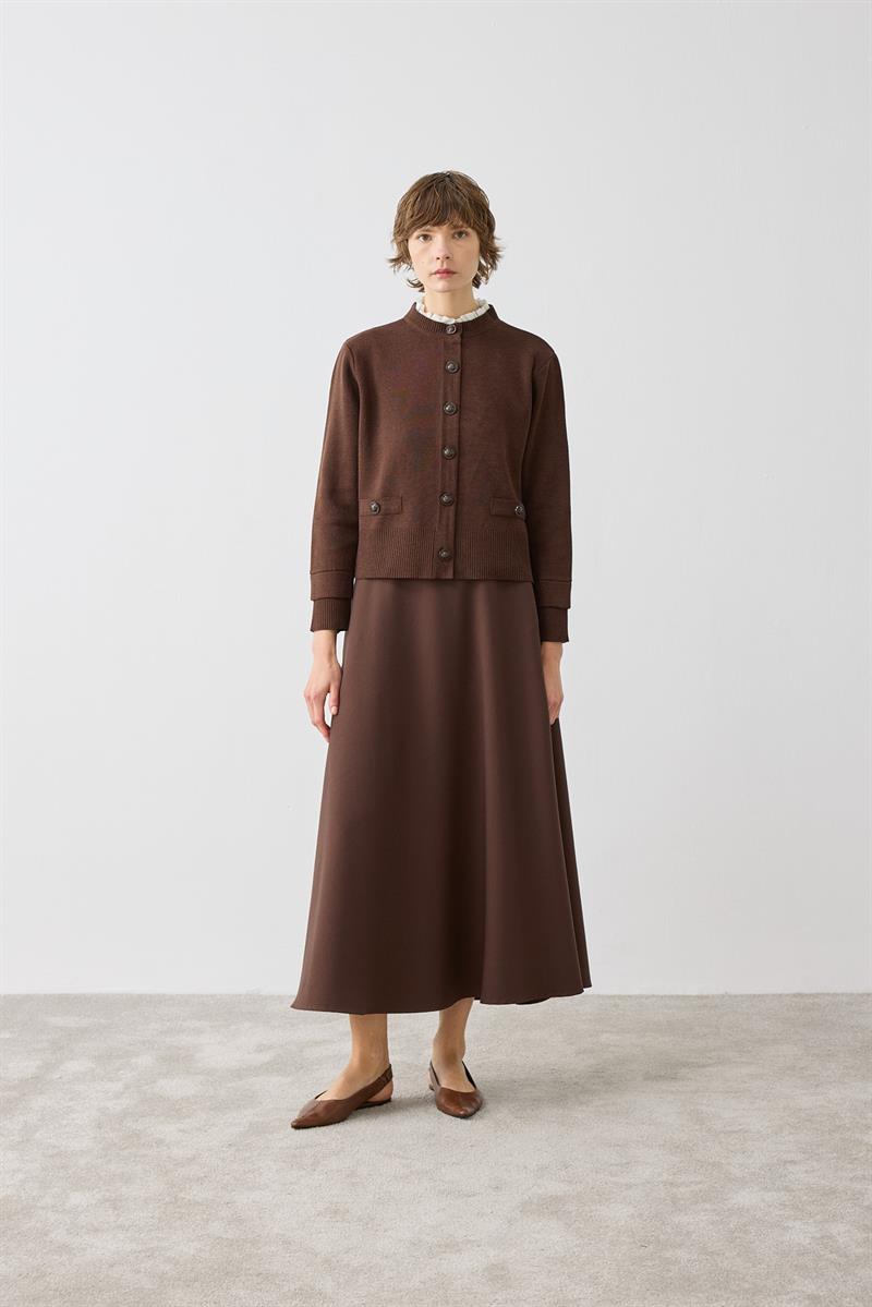 MEVA GÖMLEK YAKA TRİKO HIRKA KAHVE