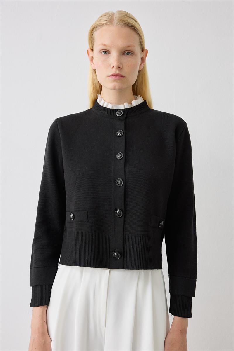 MEVA GÖMLEK YAKA TRİKO HIRKA SİYAH