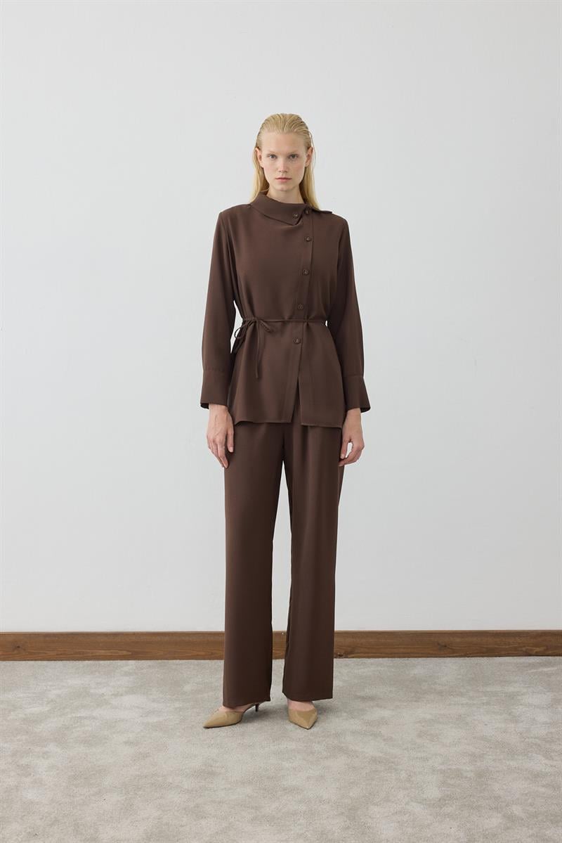 MIORI AUREN CREPE PANTS SET BROWN