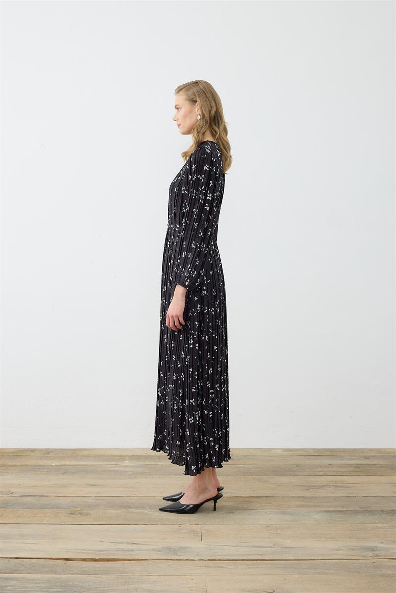 MİORİ BERRY PLİSELİ SATEN ELBİSE SİYAH