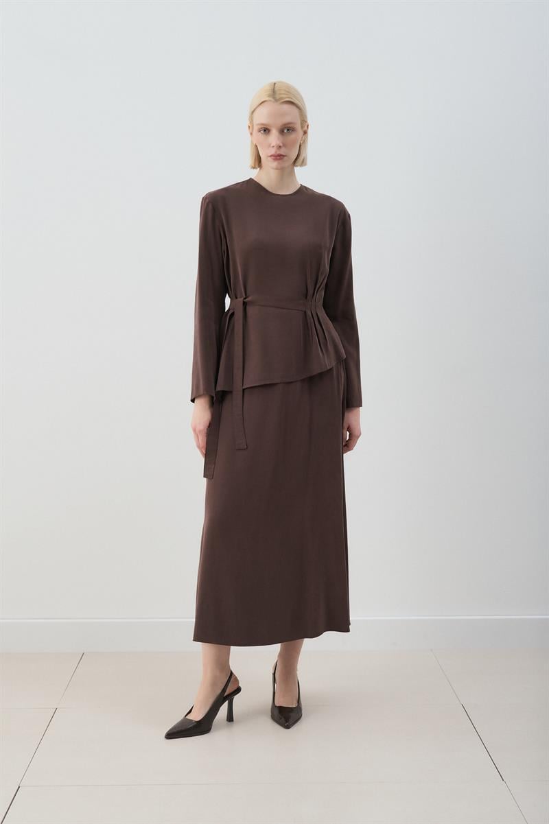 MİORİ BLERA ETEKLİ CUPRA TAKIM KAHVE