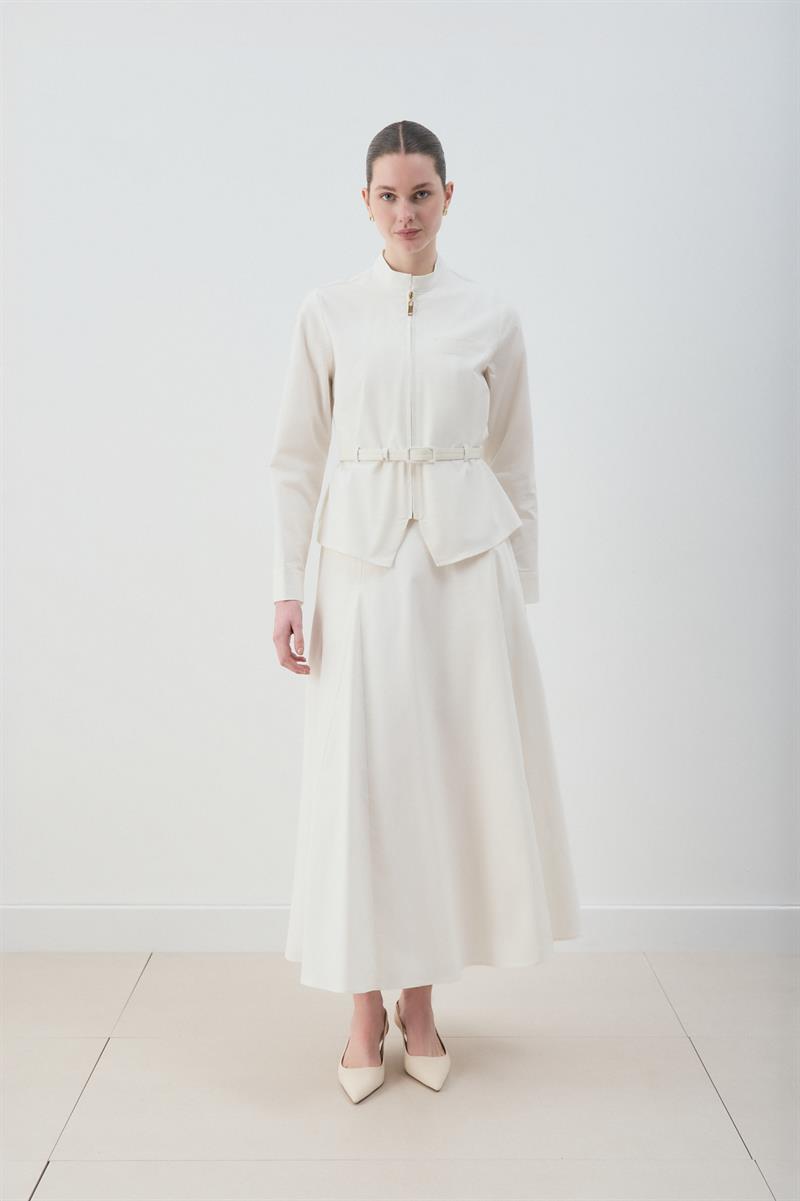 MİORİ FLOREN ETEKLİ TAKIM EKRU