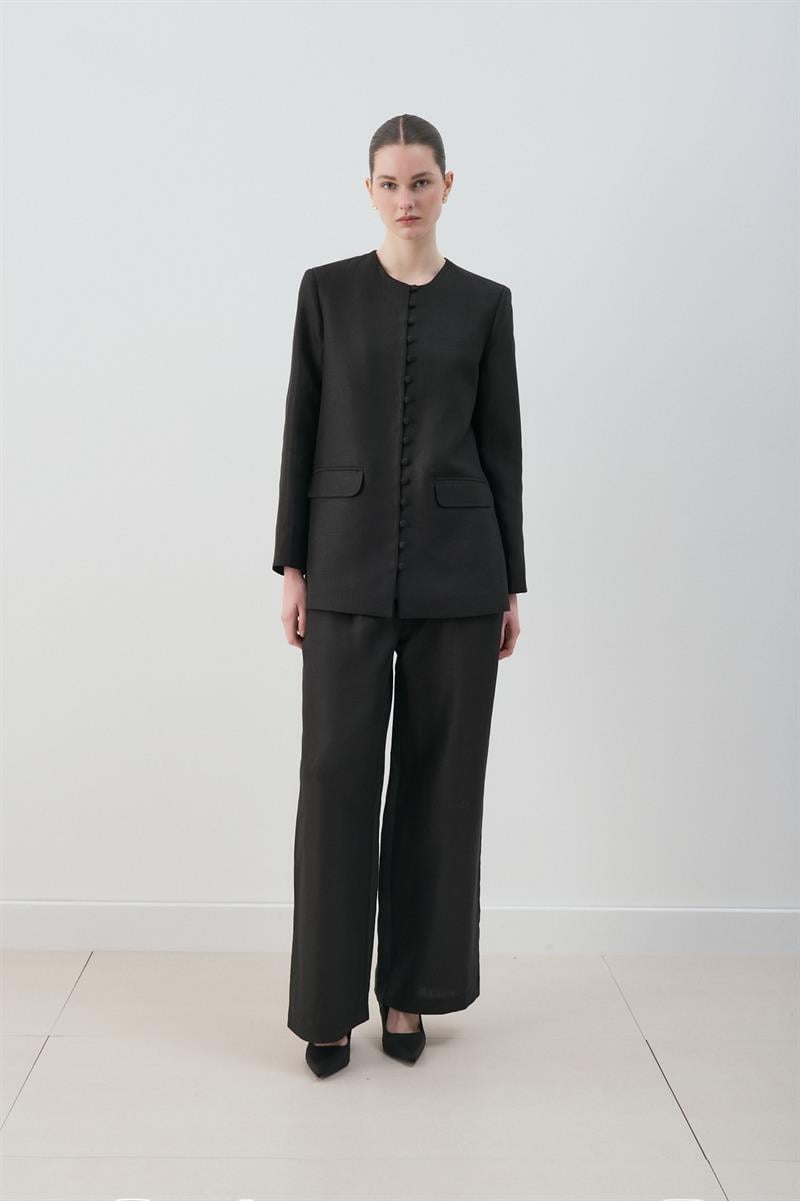 MİORİ GRESSA CEKET PANTOLON LYOCELL KETEN TAKIM SİYAH