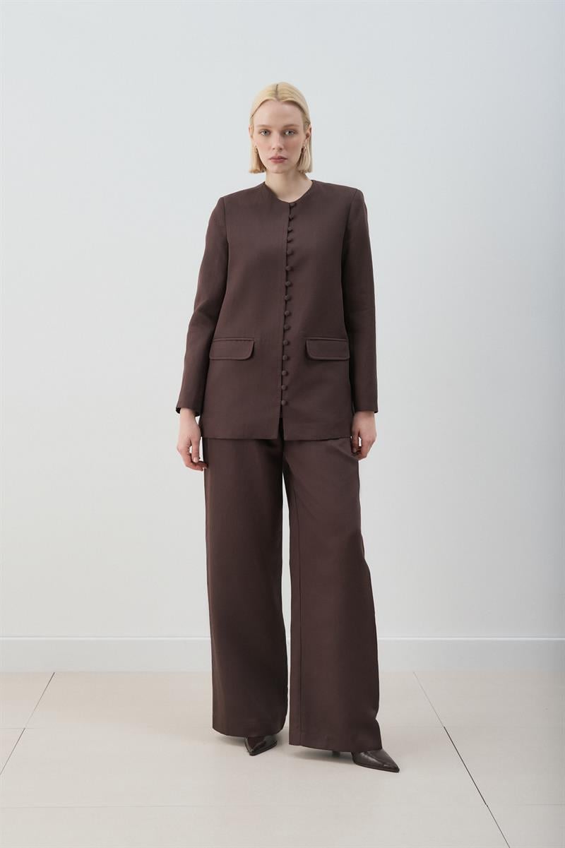 MİORİ GRESSA CEKET PANTOLON LYOCELL KETEN TAKIM ACI KAHVE