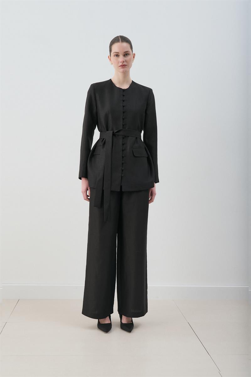 MİORİ GRESSA CEKET PANTOLON LYOCELL KETEN TAKIM SİYAH