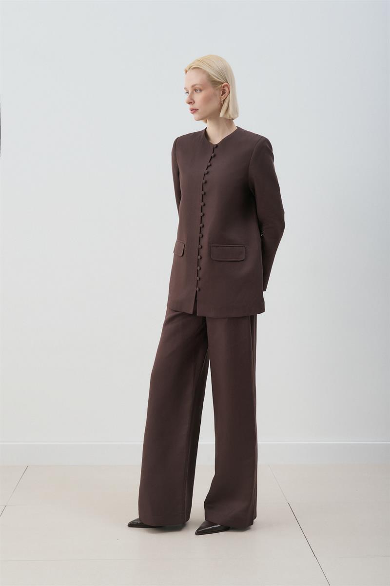 MİORİ GRESSA CEKET PANTOLON LYOCELL KETEN TAKIM ACI KAHVE