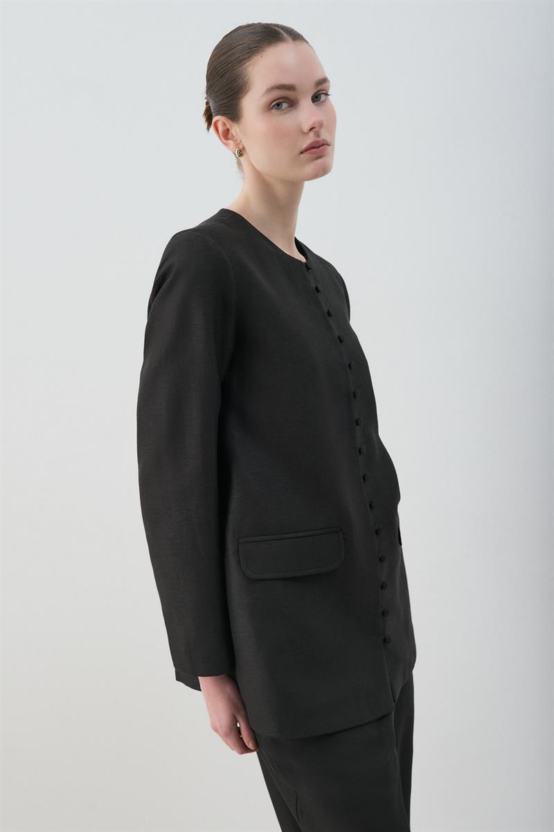 MİORİ GRESSA CEKET PANTOLON LYOCELL KETEN TAKIM SİYAH