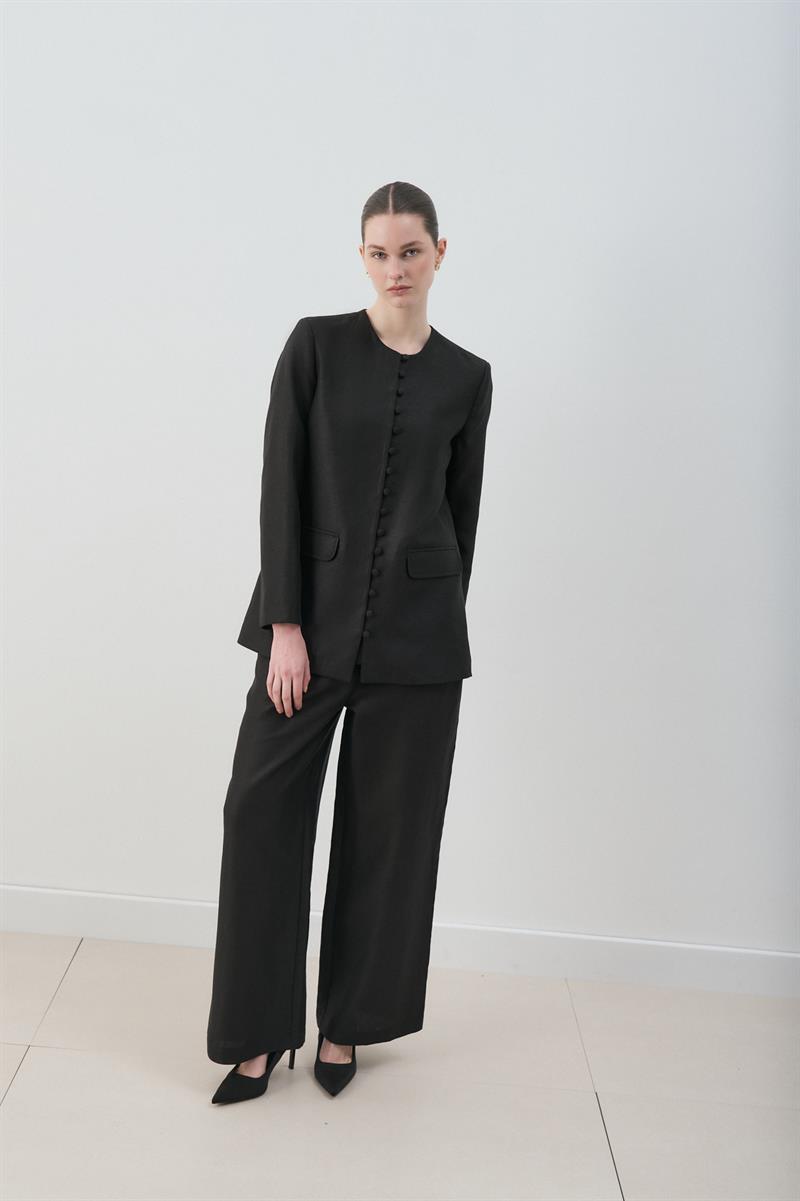 MİORİ GRESSA CEKET PANTOLON LYOCELL KETEN TAKIM SİYAH