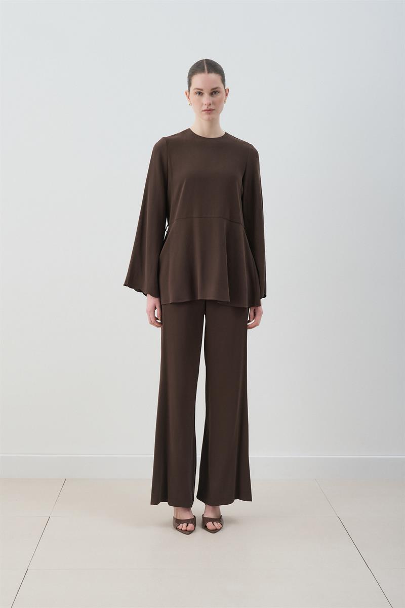 MİORİ JESSE TAŞLANMIŞ MODAL PANTOLONLU TAKIM ACI KAHVE