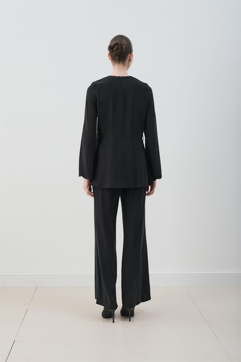 MİORİ JESSE TAŞLANMIŞ MODAL PANTOLONLU TAKIM SİYAH