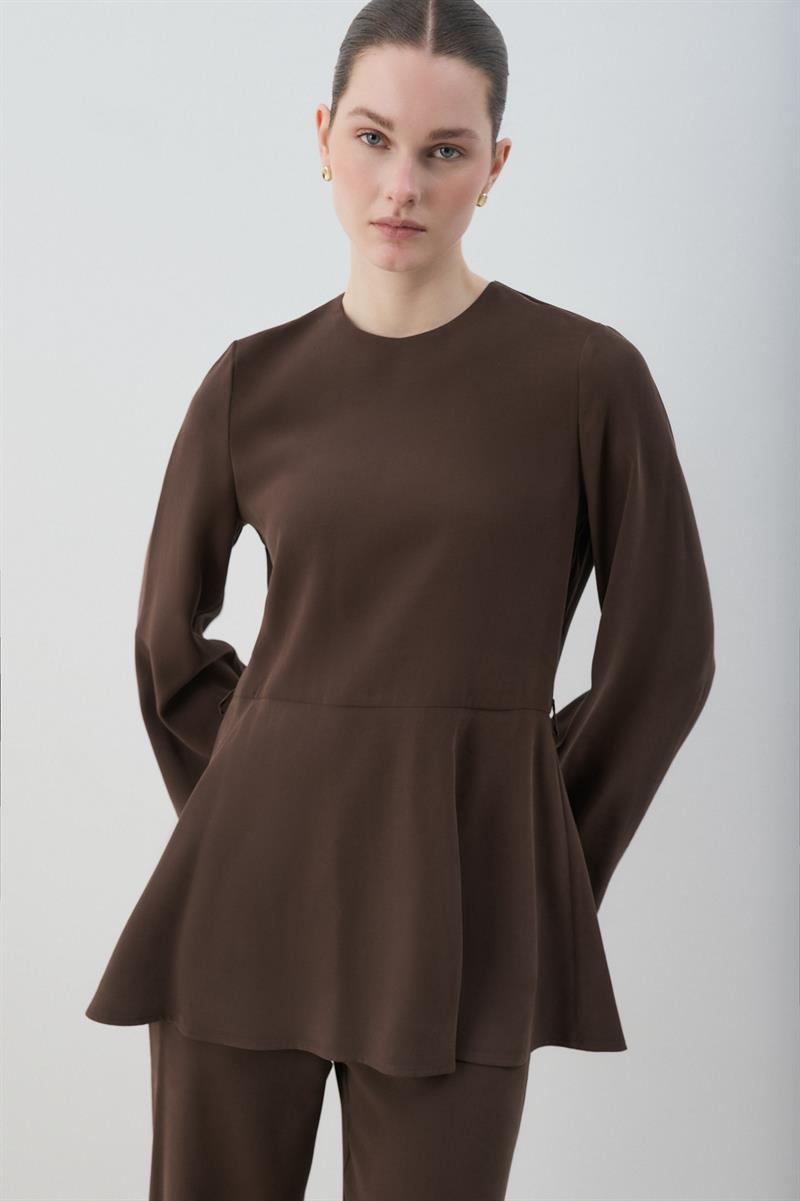 MİORİ JESSE TAŞLANMIŞ MODAL PANTOLONLU TAKIM ACI KAHVE