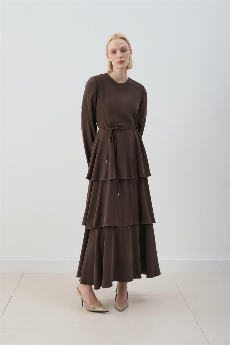 MİORİ JESSE TAŞLANMIŞ MODAL ELBİSE ACI KAHVE