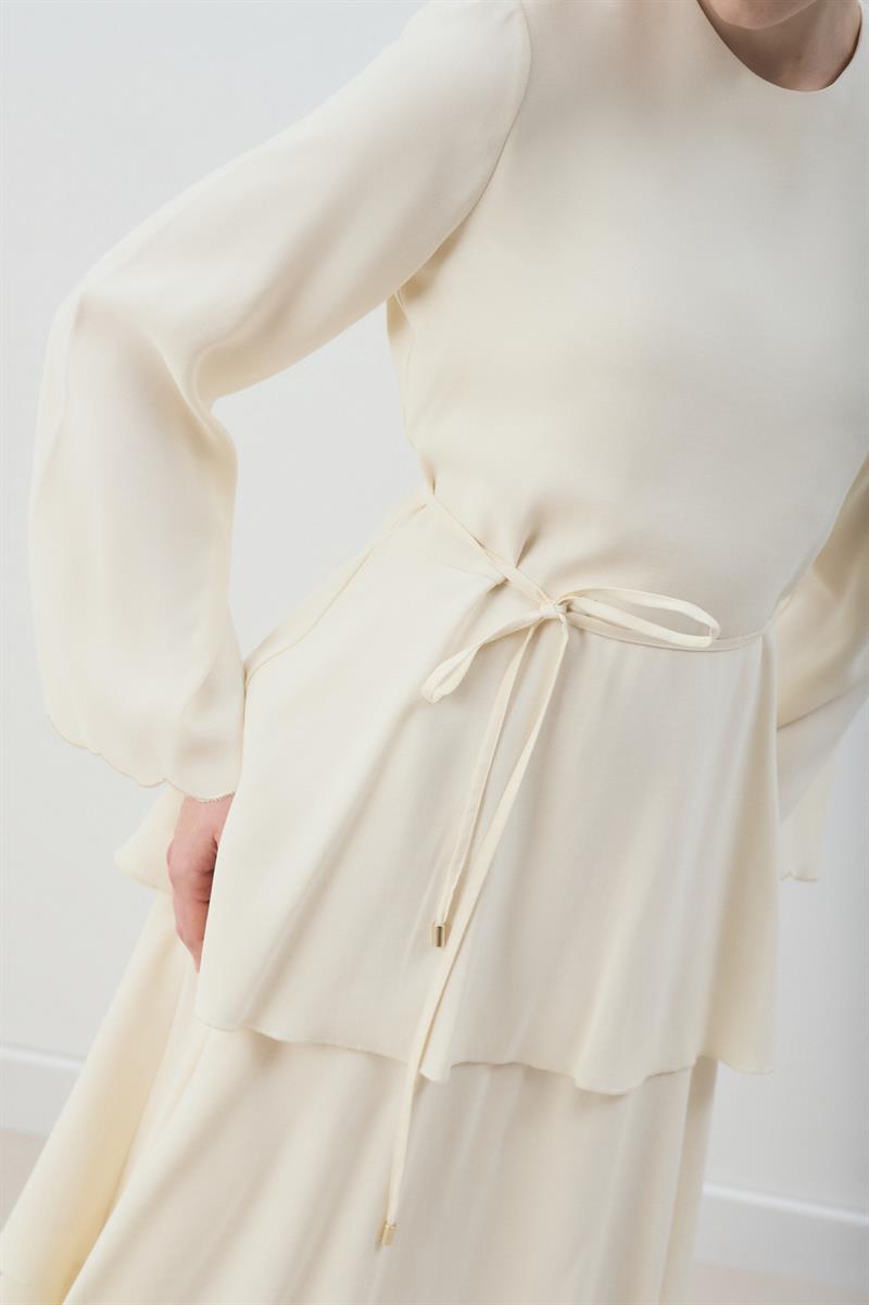 MİORİ JESSE TAŞLANMIŞ MODAL ELBİSE EKRU