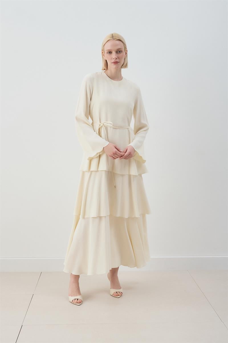 MİORİ JESSE TAŞLANMIŞ MODAL ELBİSE EKRU