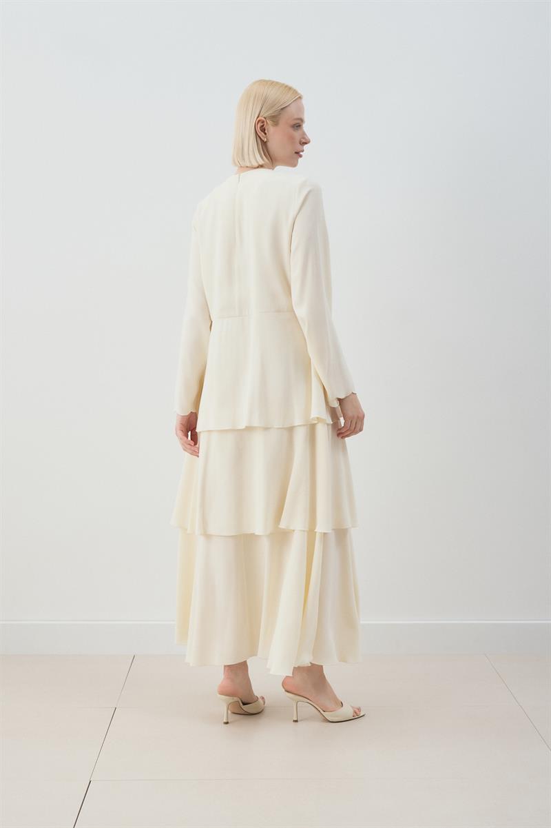 MİORİ JESSE TAŞLANMIŞ MODAL ELBİSE EKRU