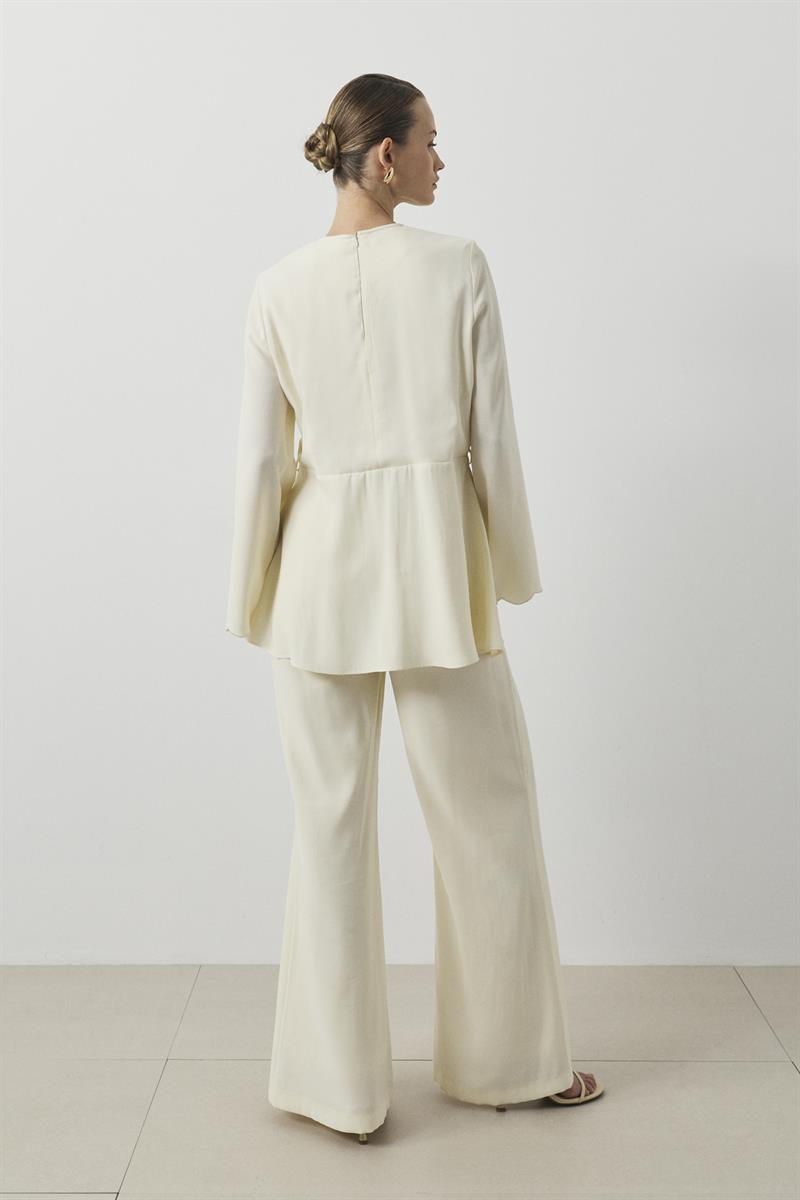 MİORİ JESSE TAŞLANMIŞ MODAL PANTOLONLU TAKIM EKRU