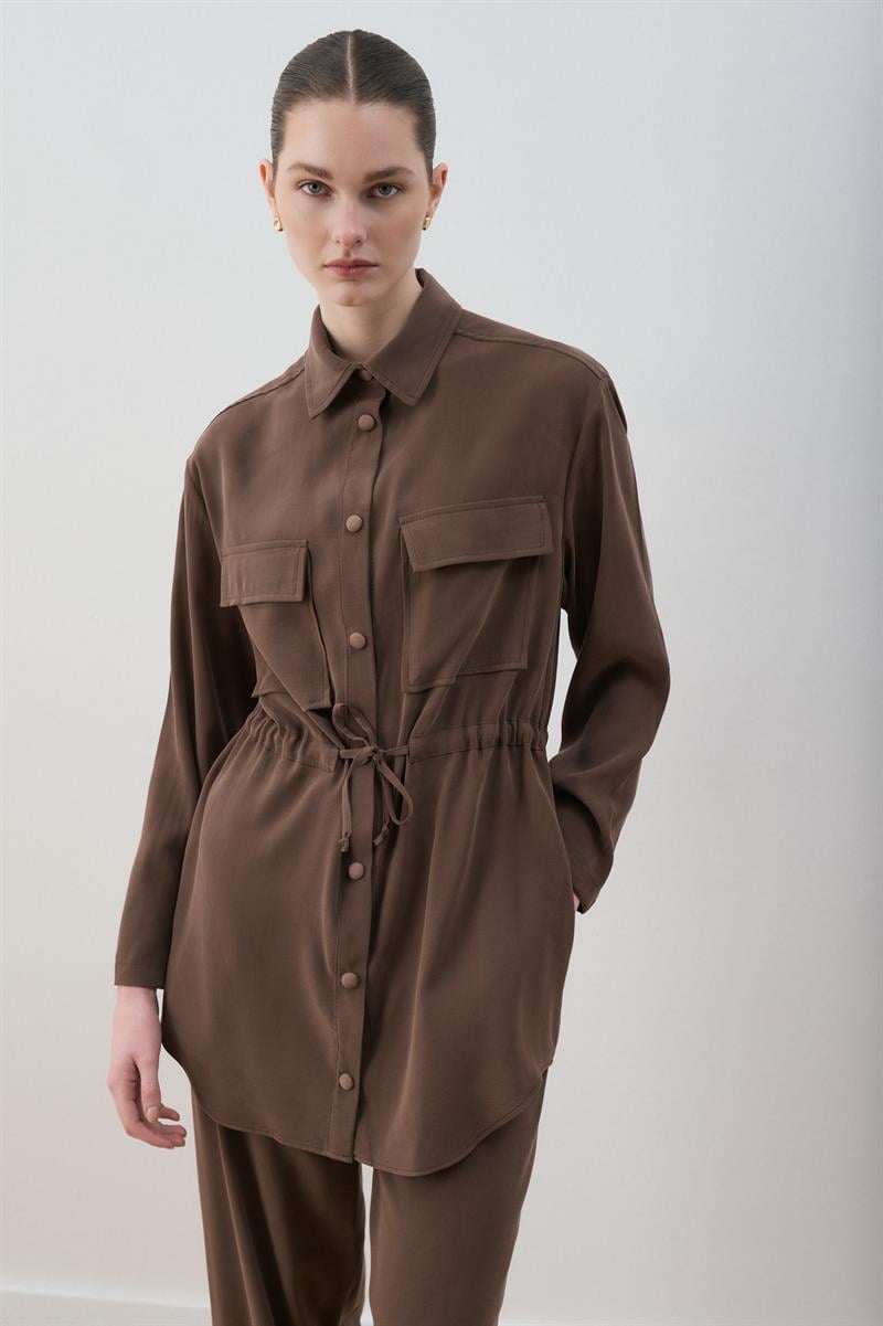 MİORİ LORES TAŞLANMIŞ MODAL PANTOLONLU TAKIM KAHVE