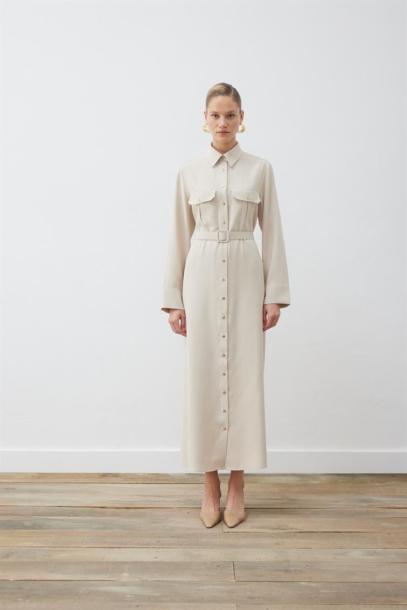 MİORİ MABELLA TENSEL ELBİSE BEJ