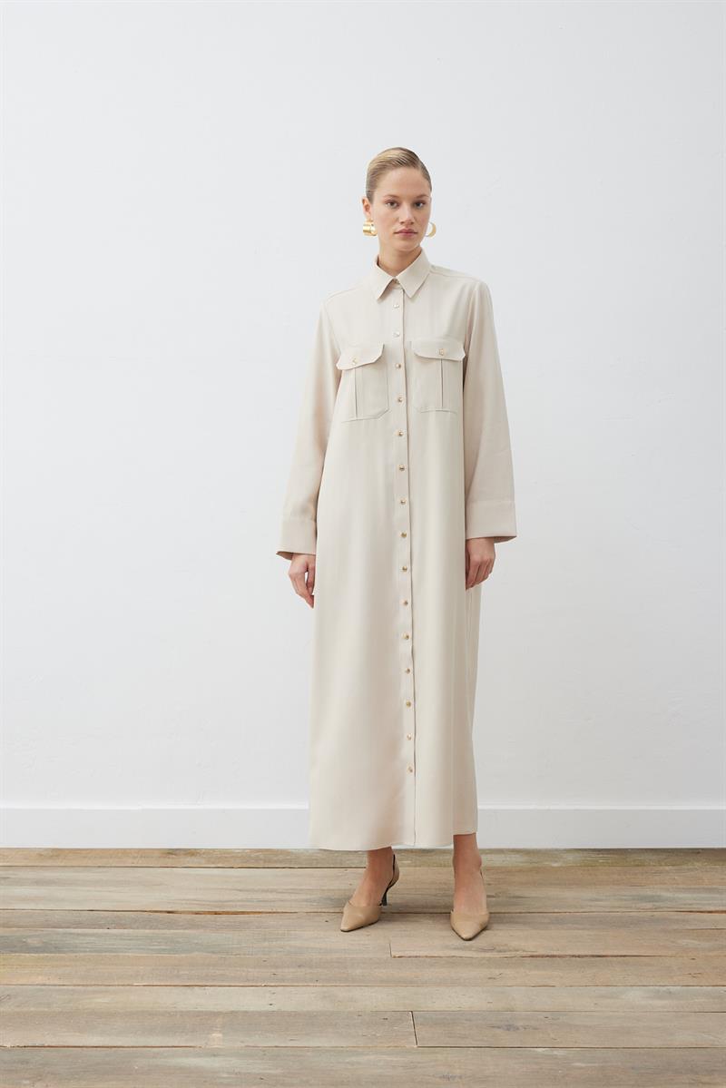 MİORİ MABELLA TENSEL ELBİSE BEJ