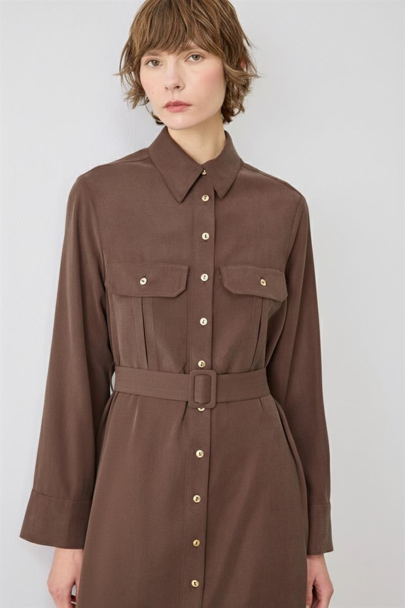 MİORİ MABELLA TENSEL ELBİSE KAHVE