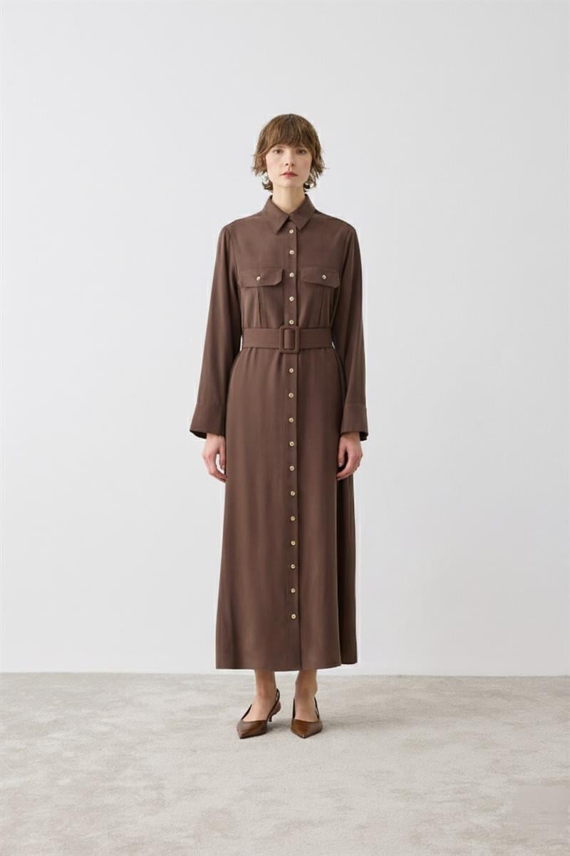 MİORİ MABELLA TENSEL ELBİSE KAHVE