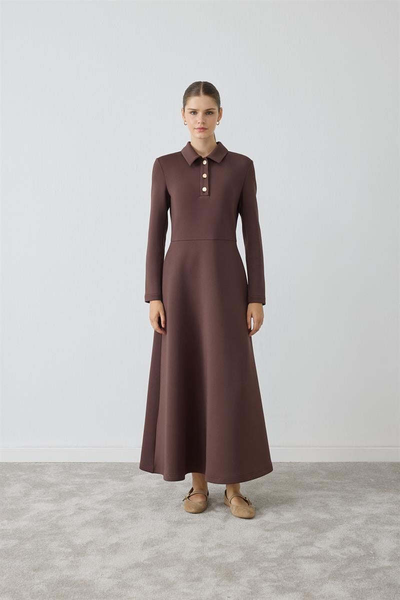 MIORI MAJE SCUBA DRESS BROWN