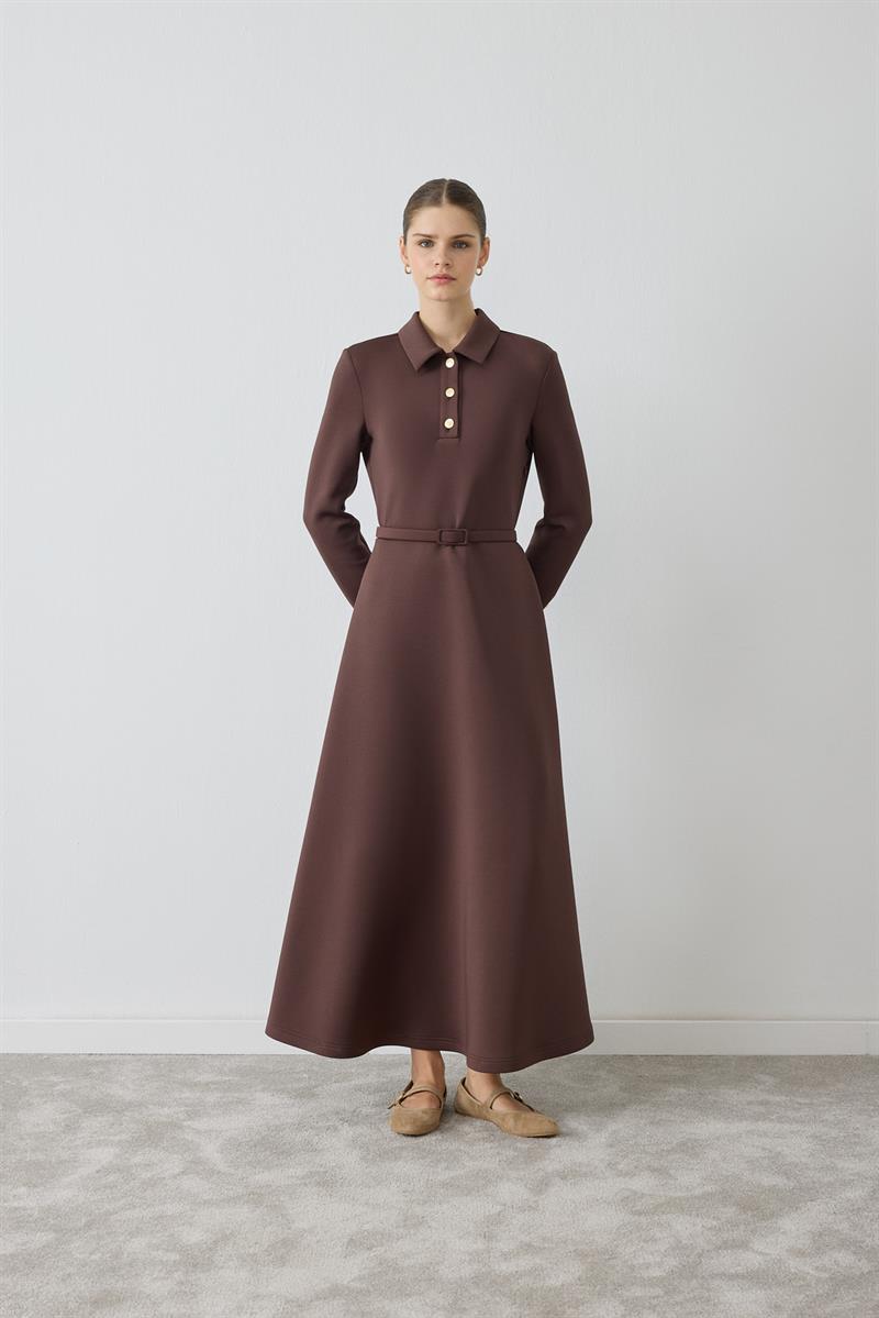 MIORI MAJE SCUBA DRESS BROWN