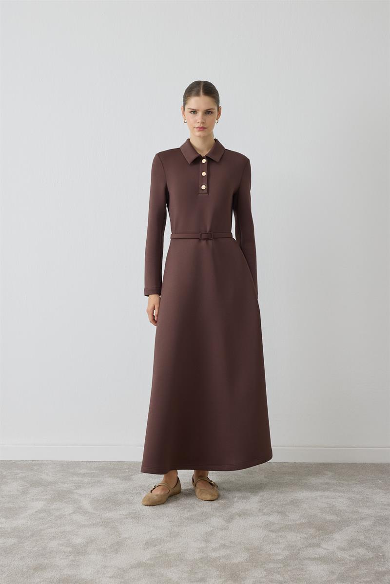 MIORI MAJE SCUBA DRESS BROWN