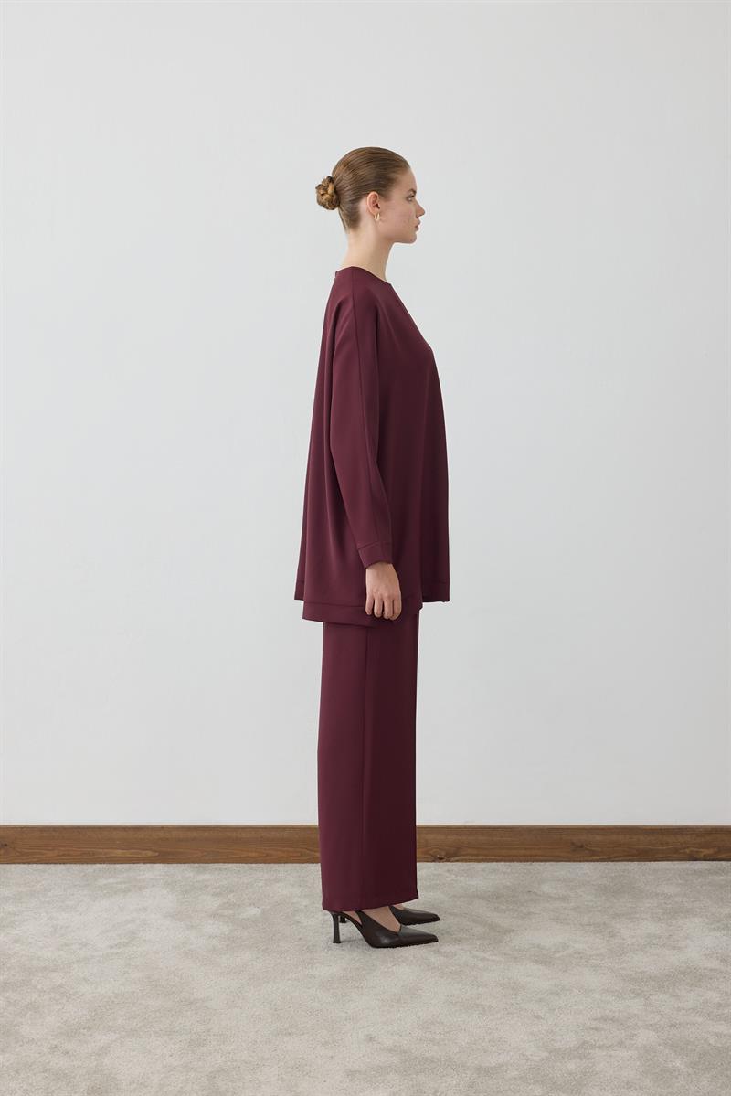 MİORİ PARMA KREP TAKIM BORDO