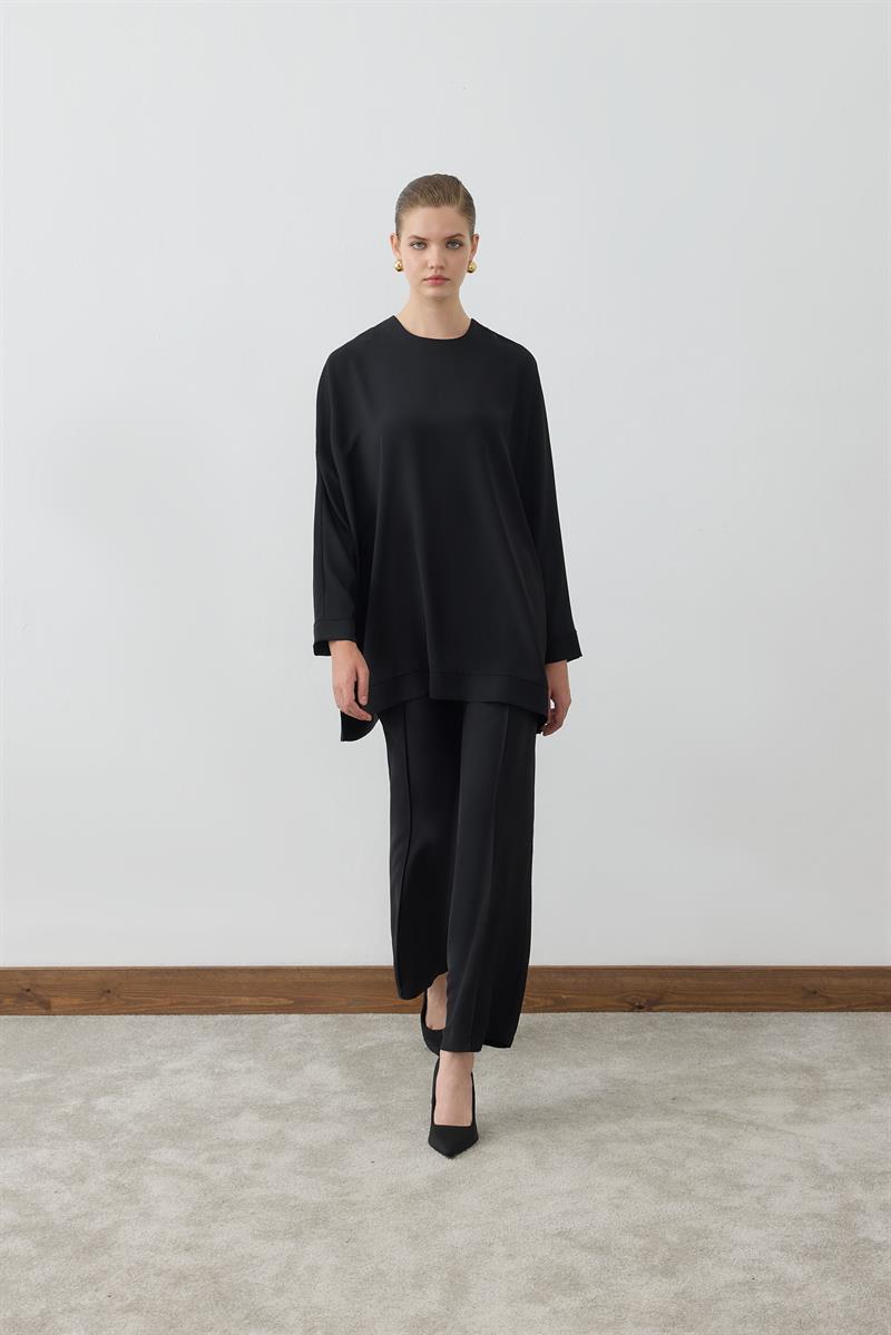 MİORİ PARMA KREP TAKIM SİYAH