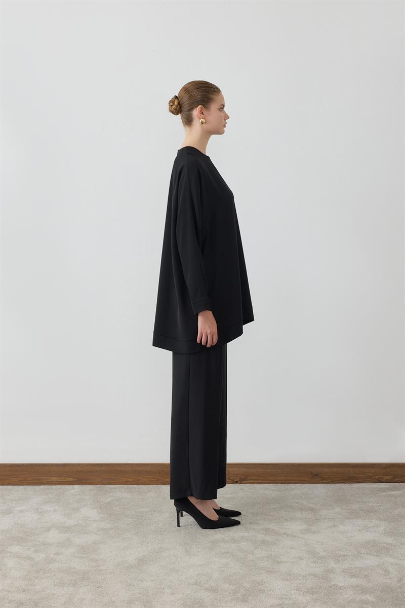 MİORİ PARMA KREP TAKIM SİYAH