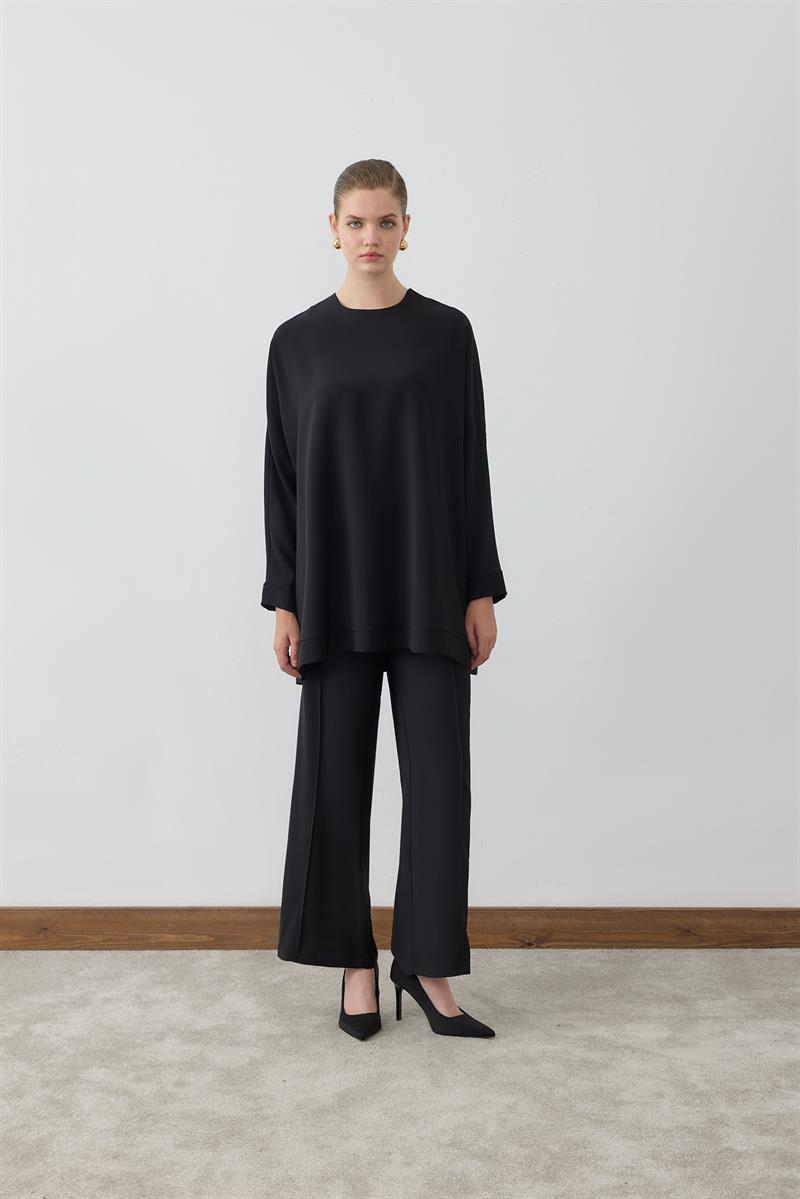 MİORİ PARMA KREP TAKIM SİYAH