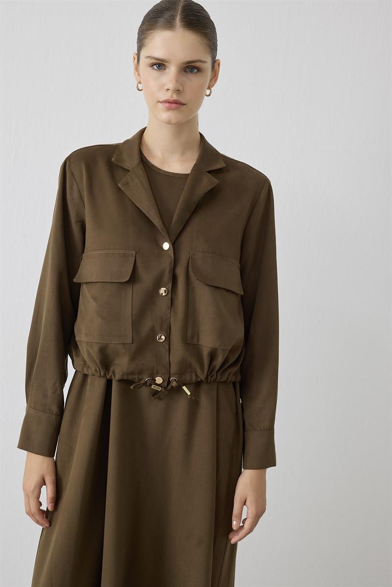 MIORI ROME TENCEL JACKETED DRESS KHAKI