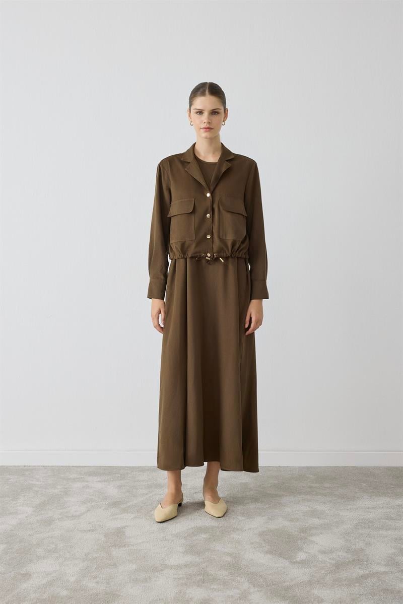 MIORI ROME TENCEL JACKETED DRESS KHAKI