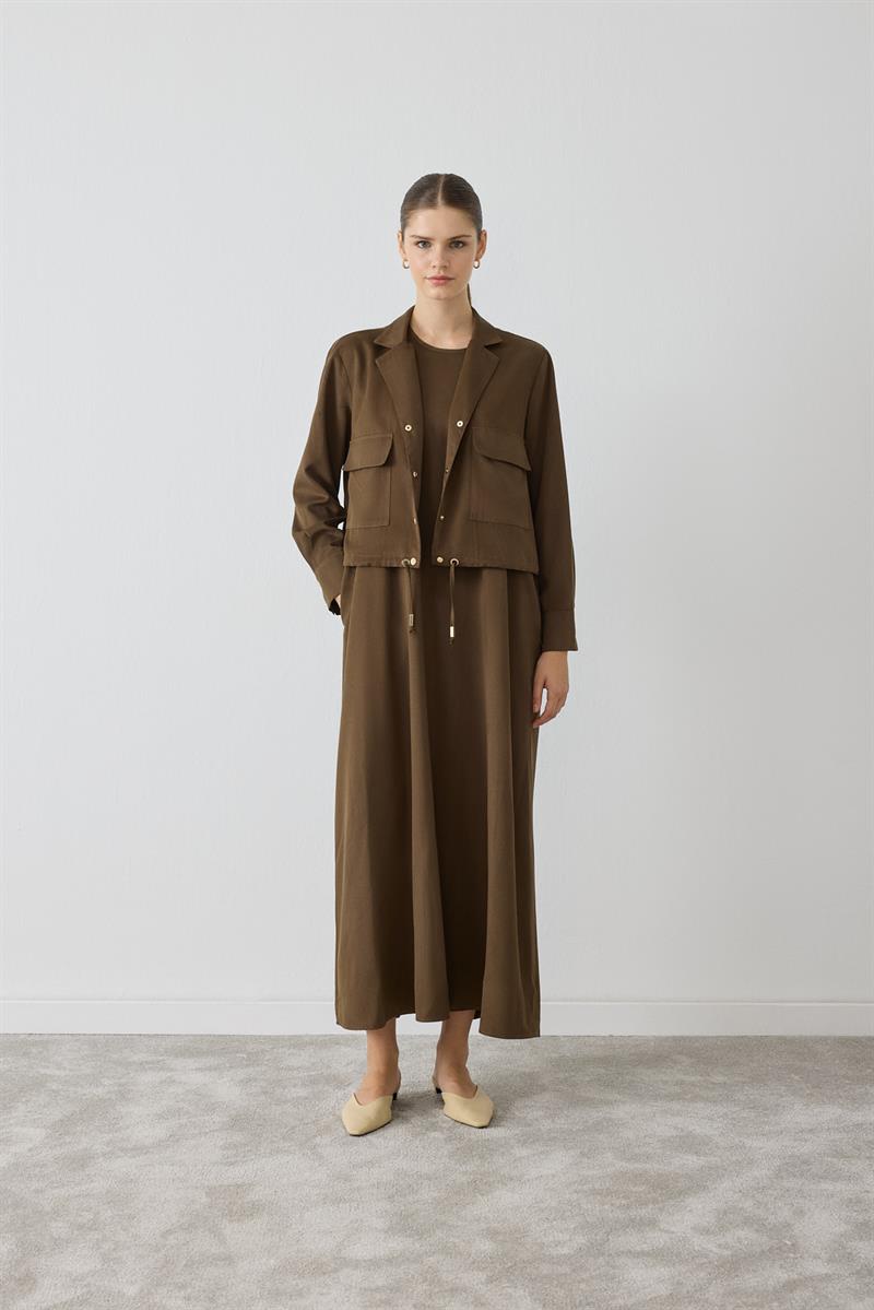 MIORI ROME TENCEL JACKETED DRESS KHAKI