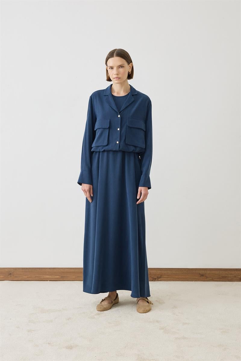 MİORİ ROME TENSEL CEKET ELBİSE İNDİGO